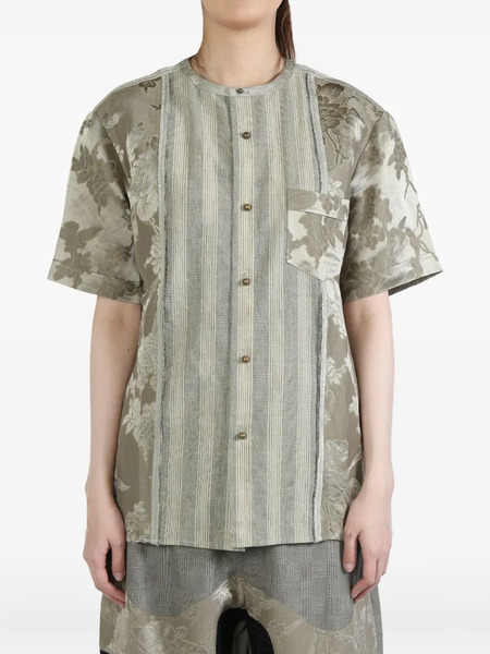  Communs Striped Floral Short-sleeve Shirt - Grey 