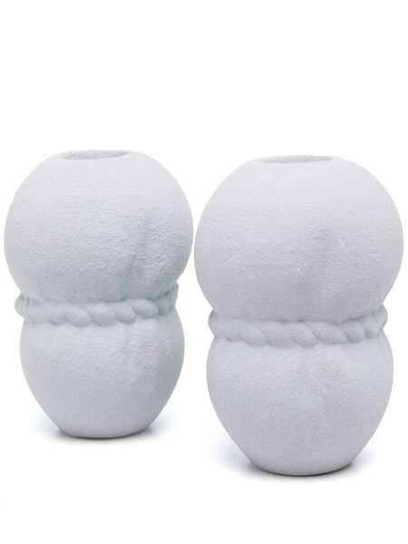  Completedworks Rope Ceramic Set Of Two Candle Holders - Grey 