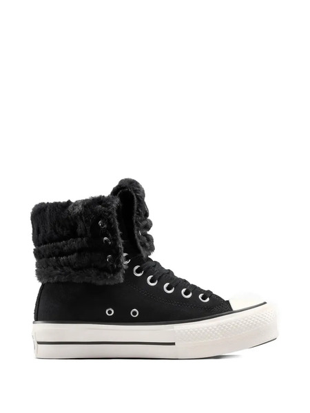  Converse Chuck Taylor All Star Fold-over Lift Platform Xhi Faux Fur Sneakers - Black 