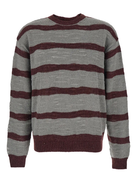  Coor Striped Crew-neck Sweater - Grey 