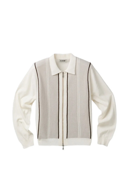  Coor Striped Zip-up Sweater - Neutrals 