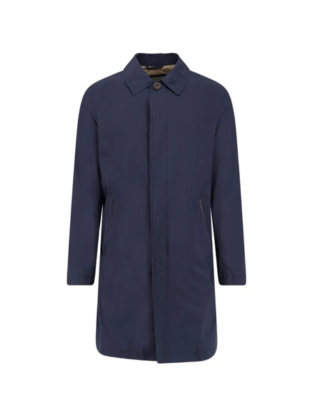  Corneliani Button Leather Trim Coat - Blue 