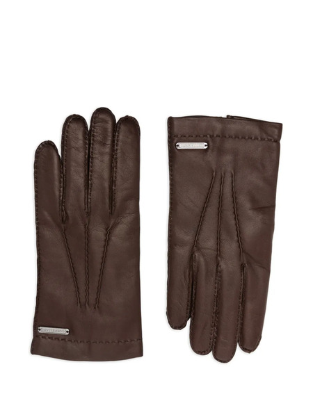  Corneliani Leather Stitched Gloves - Brown 