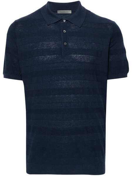  Corneliani Ribbed-knit Polo Top - Blue 