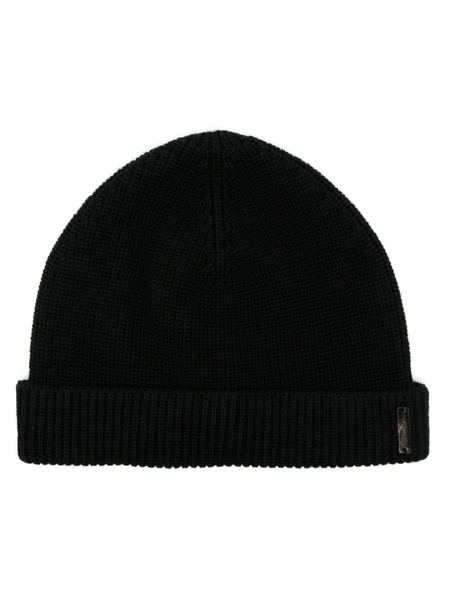  Corneliani Ribbed Virgin Wool Beanie - Black 
