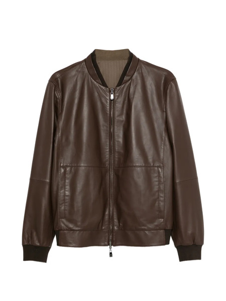  Corneliani Zip-up Leather Jacket - Brown 