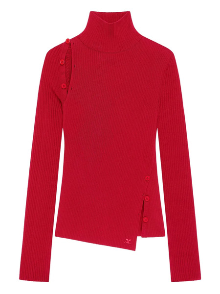  Courrèges Button-embellished Ribbed Turtleneck Sweater - Red 