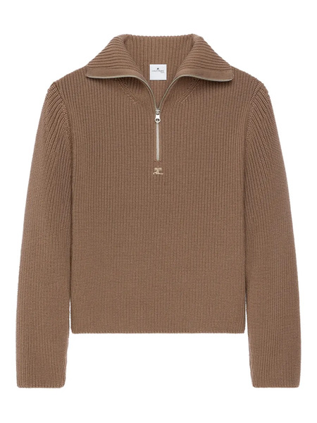  Courrèges Half-zip Ribbed-knit Sweater - Brown 