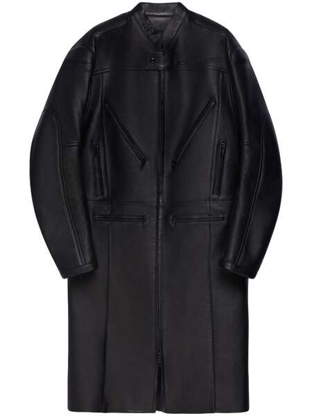  Courrèges Logo-debossed Leather Coat - Black 