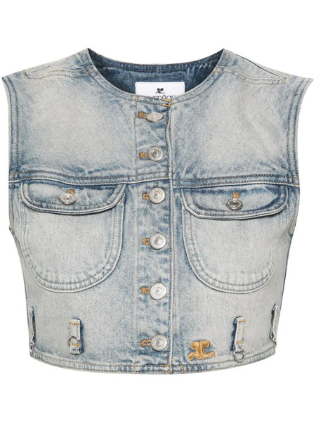  Courrèges Multiflex Cropped Denim Vest - Blue 