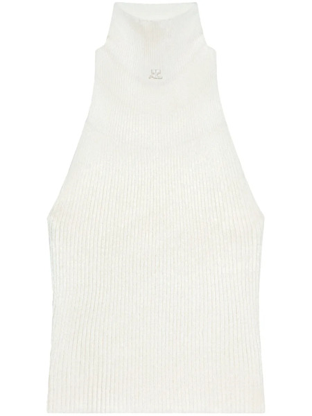 Courrèges Ribbed Mock-neck Tank Top - White 