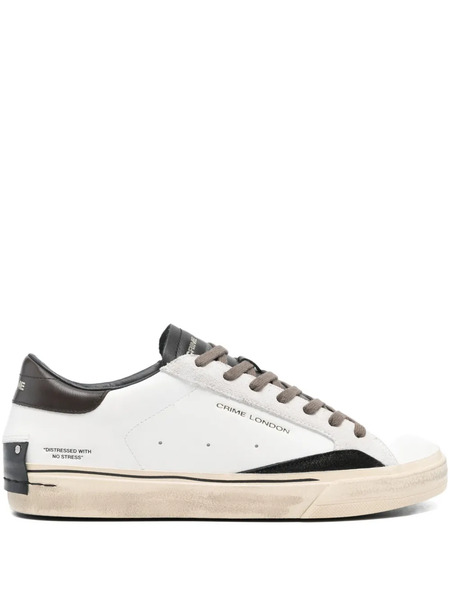  Crime London Distressed Leather Sneakers - White 