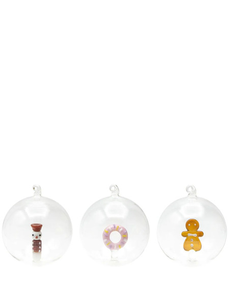  Cu I Seeyou Christmas 3d-detailing Glass Baubles (set Of Three) - Neutrals 