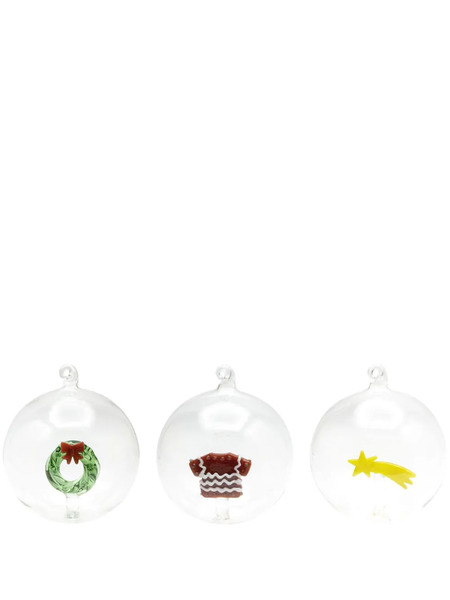  Cu I Seeyou Christmas 3d-detailing Glass Baubles (set Of Three) - Neutrals 