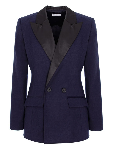  Cuanna Midi Double-breasted Shawl-lapel Blazer - Blue 
