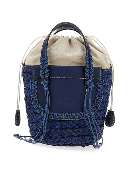  Cuba Lab Habanera Woven Top Handle Bucket Bag - Blue 