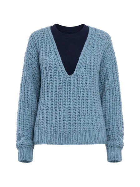  Cuddleup V-neck Sweater Set - Blue 