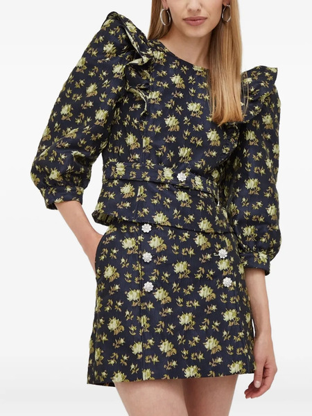  Custommade Floral-print Puff-shoulder Blouse - Blue 
