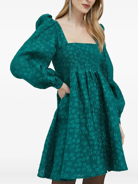  Custommade Puff-sleeve Mini Dress - Green 