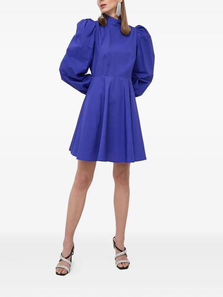  Custommade Puff-sleeve Mock-neck Mini Dress - Blue 