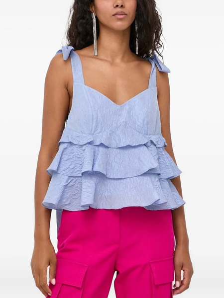  Custommade Tie-detail Ruffled Top - Purple 