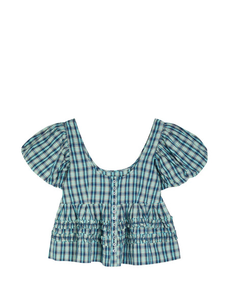  Damson Madder Ruffled Check-pattern Blouse - Blue 