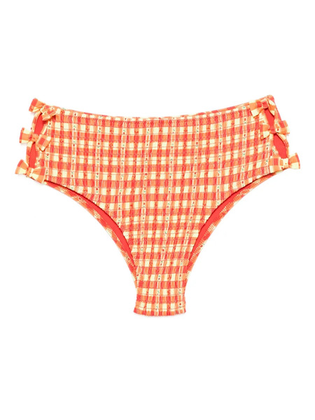  Damson Madder Shirred Bow-embellishment Bikini Bottoms - Orange 