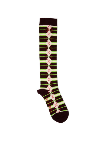  Damson Madder Striped Argyle-knit Socks - Brown 