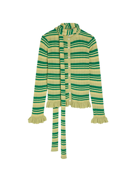  Damson Madder Striped Ruffled Cardigan - Green 
