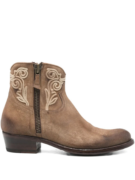 Damy Flower-embroidered Boots - Brown 