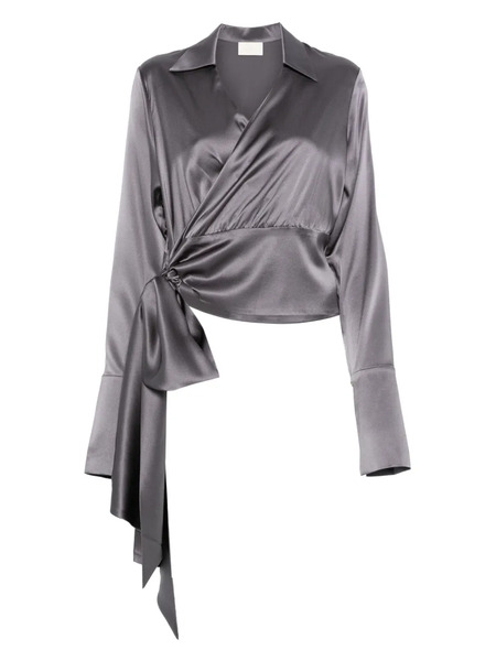  Danamé Satin Wrap Blouse - Grey 