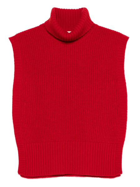  Davantino Turtleneck Sleeveless Wool Sweater - Red 