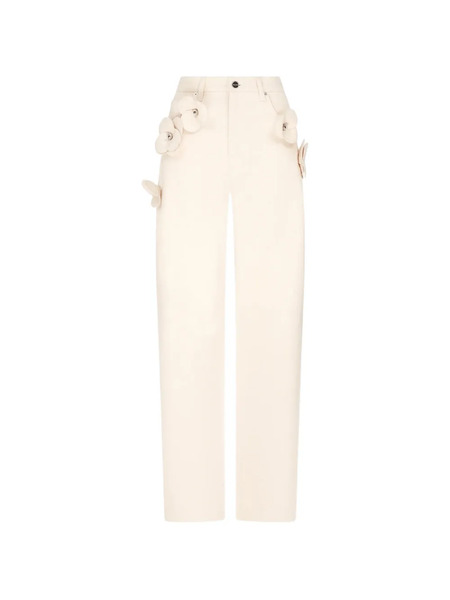  David Koma 3d Flower Cotton Denim Trousers - Neutrals 