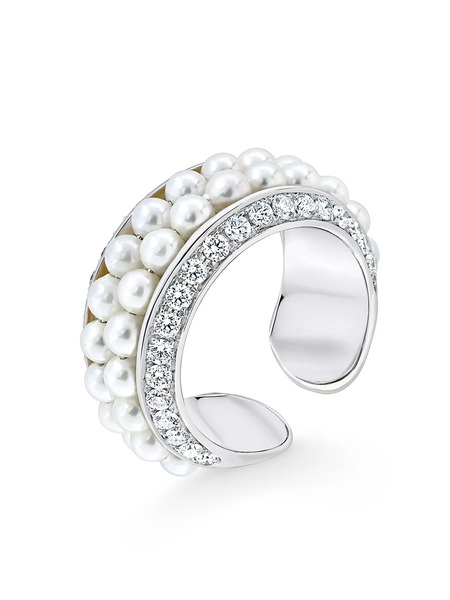  David Morris 18kt White Gold Diamond Double Row Ring 