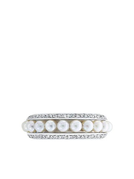  David Morris 18kt White Gold Diamond Single Row Ring - Silver 
