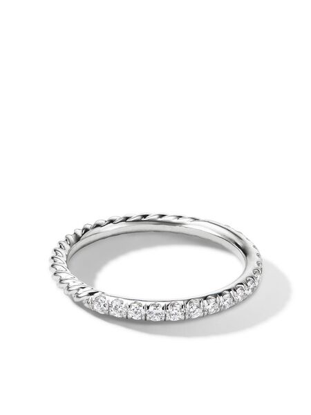  David Yurman 18kt White Gold Cable Collectibles Diamond Stack Ring (2mm) - Silver 