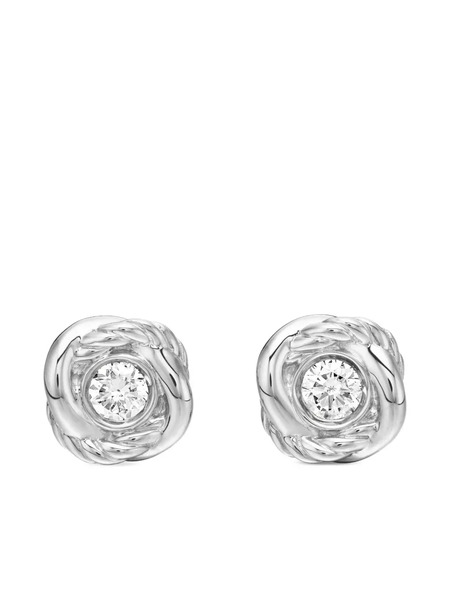  David Yurman 18kt White Gold Infinity Diamond Stud Earrings (6.8mm) - Silver 
