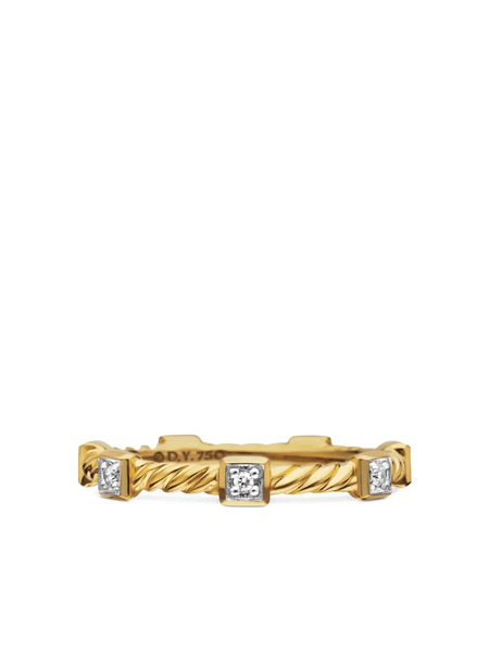  David Yurman 18kt Yellow Gold Cable Collectibles Stations Diamond Stack Ring (2mm) 