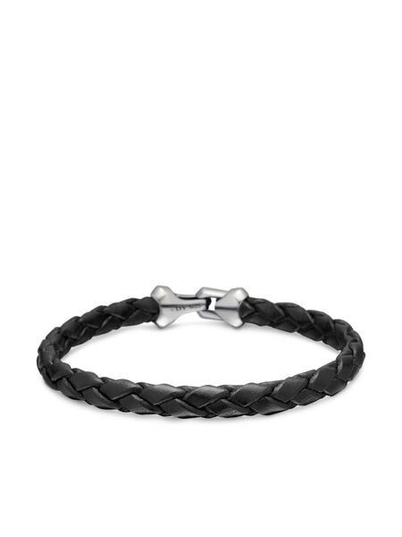  David Yurman Sterling Silver Armory Leather Bracelet (6.6mm) 