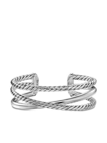  David Yurman Sterling Silver Bold Crossover Three Row Cuff Bracelet 