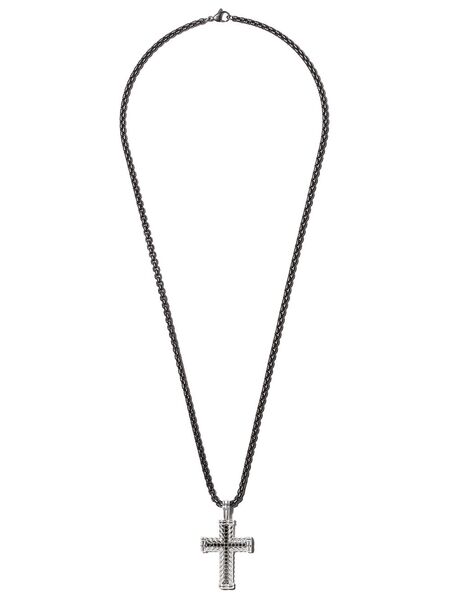  David Yurman Sterling Silver Chevron Cross Diamond Pendant (41.7mm) 