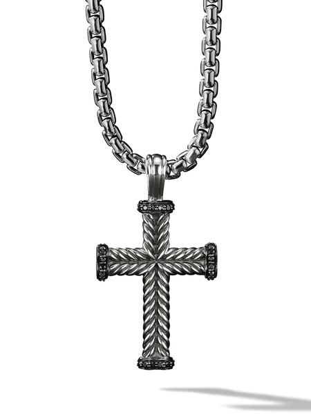  David Yurman Sterling Silver Chevron Cross Pendant (33.5mm) - Black 