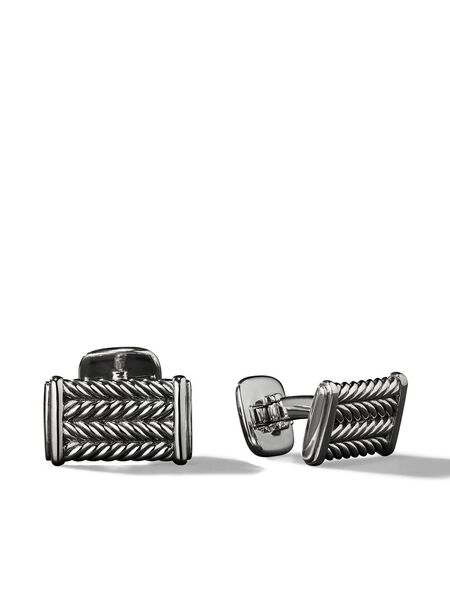  David Yurman Sterling Silver Chevron Cufflinks (22.3mm) 