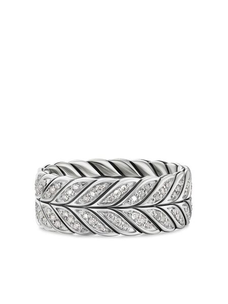  David Yurman Sterling Silver Chevron Diamond Ring (9mm) 