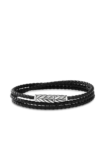  David Yurman Sterling Silver Chevron Triple Wrap Leather Bracelet (3mm) - Black 