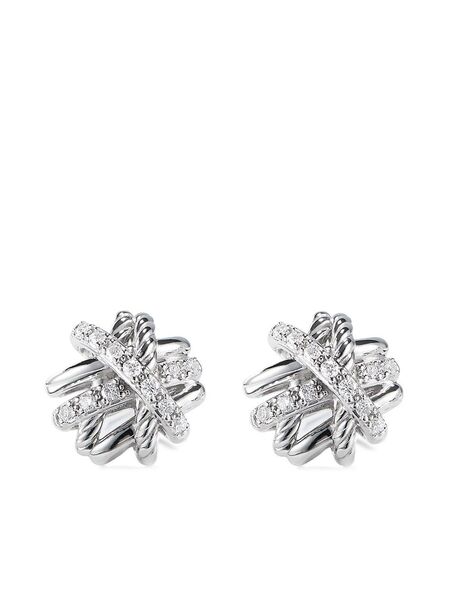  David Yurman Sterling Silver Crossover Diamond Stud Earrings (11mm) 