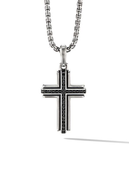  David Yurman Sterling Silver Deco Cross Diamond Pendant (34mm) 