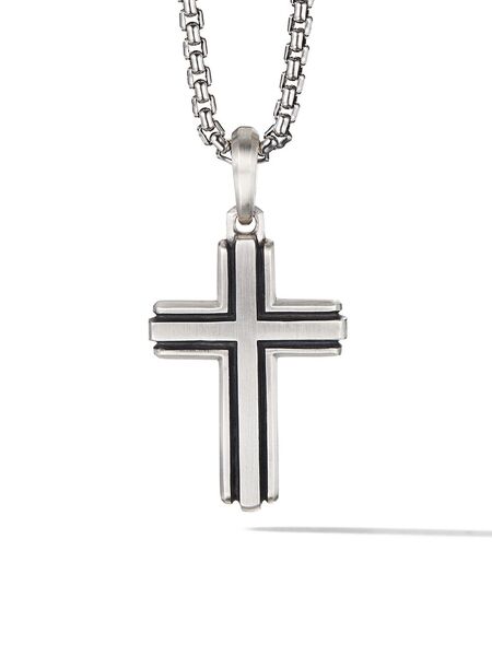  David Yurman Sterling Silver Deco Cross Pendant (34mm) 