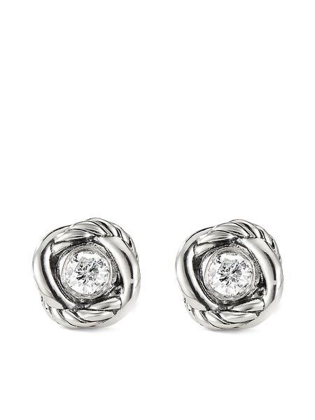  David Yurman Sterling Silver Infinity Diamond Stud Earrings (6.8mm) 