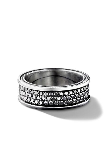  David Yurman Sterling Silver Streamline Three Row Diamond Band Ring (8.5mm) 